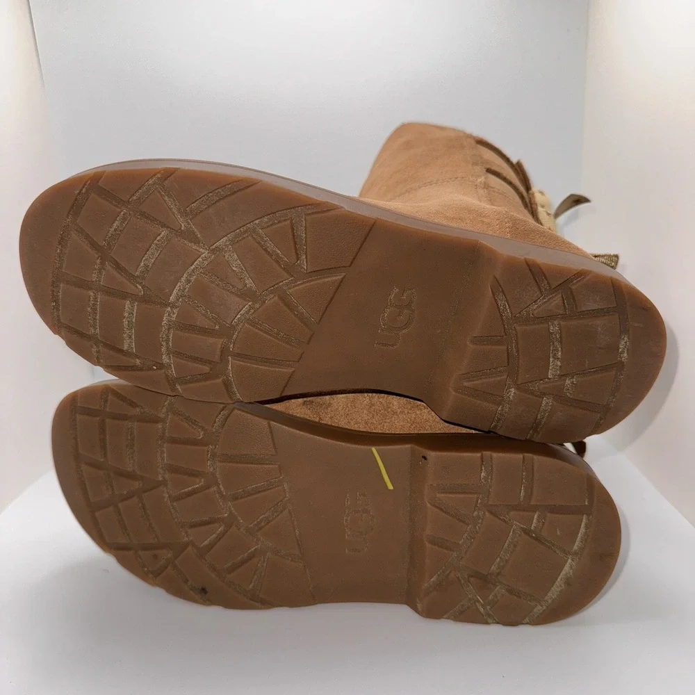 UGG Bailey Bow Boots Kids‎ 5 Tall Chestnut Suede Tillee Star Ribbon Warm Sherpa